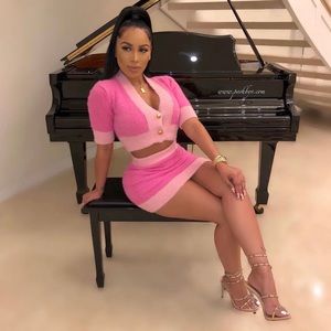 NWT Two-Tone Pink Fuzzy Cardigan & Skirt set